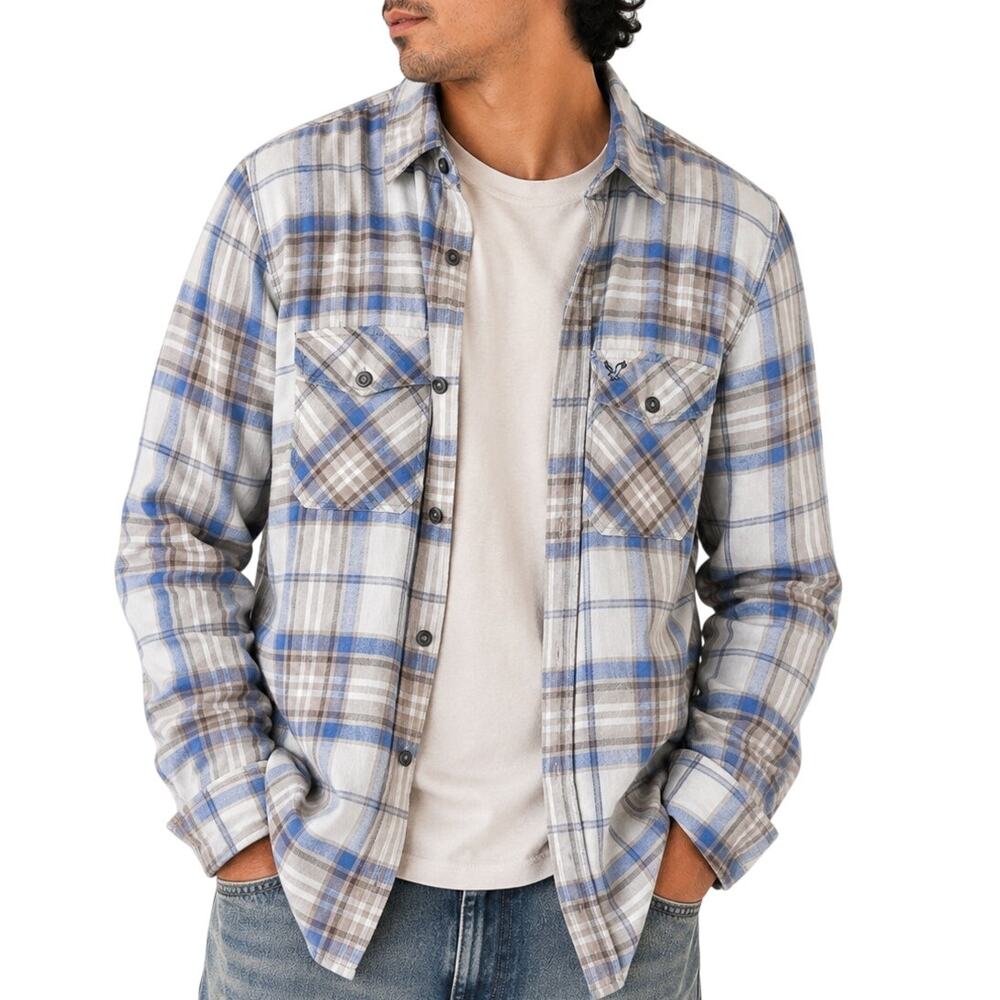 American Eagle Vintage Fit Plaid Flannel Shirt Mens Large 2009